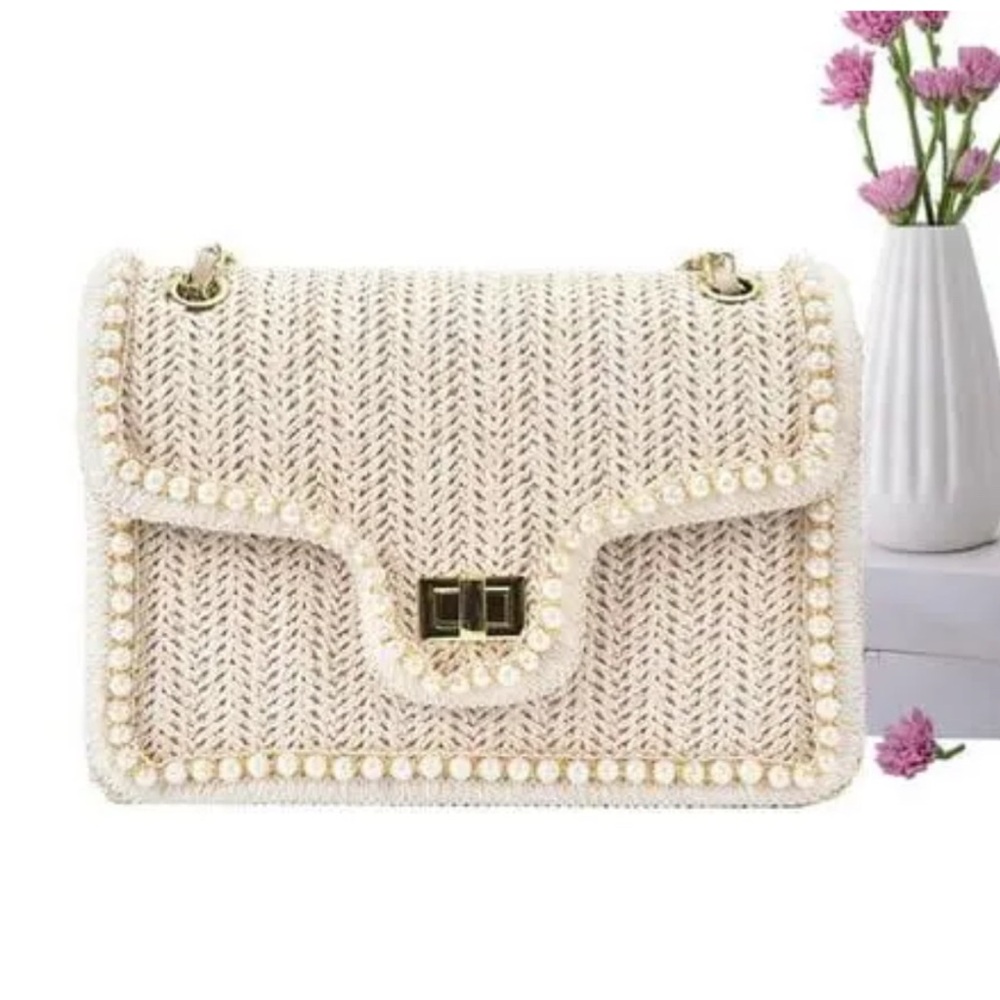 Elegant Cream Woven Handbag